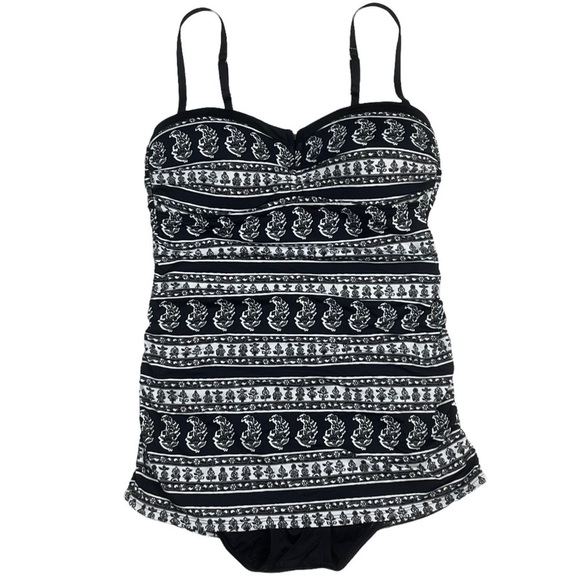 TOMMY BAHAMA BANDEAU STYLE SHIRRED TANKINI LOOK SWIMDRESS ONE PIECE SWIMSUIT - Picture 1 of 15